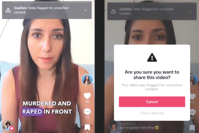  TikTok placed a warning label on the writer's video: 'This video was flagged for unverified content.' (credit: ZINA RAKHAMILOVA)