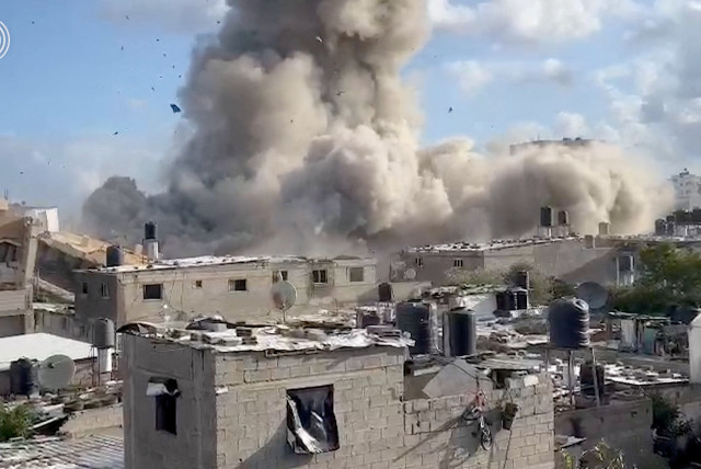  An explosion takes place in what Israel military said was a tunnel at AI Shifa Hospital complex before a temporary truce between Israel and Hamas came into effect, in Gaza, in this still image obtained from a handout video obtained by Reuters on November 24, 2023.  (credit: Israel Defense Forces/Handout via REUTERS)