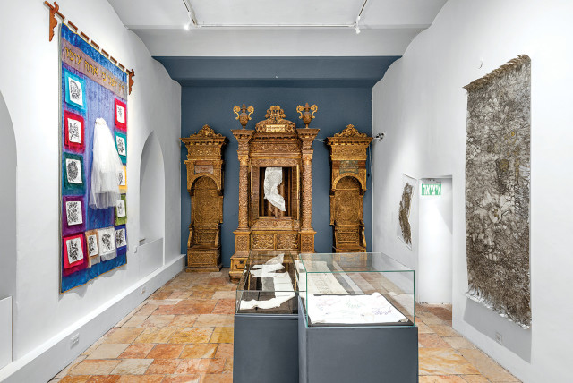  Installation shot of ‘Threading’ exhibition at U. Nahon Museum of Italian Jewish Art. (credit: DANIEL RAHAMIM)
