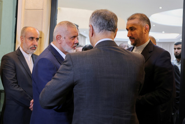  Iran's Foreign Minister Hossein Amir Abdollahian meets with Palestinian group Hamas' top leader, Ismail Haniyeh in Doha, Qatar December 20, 2023. (credit: IRAN'S FOREIGN MINISTRY/WANA (WEST ASIA NEWS AGENCY)/HANDOUT VIA REUTERS)
