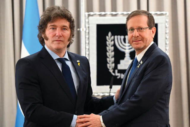  PRESIDENT ISAAC Herzog meets with Argentinian President Javier Milei in Jerusalem, in February.  (credit: HAIM ZACH/GPO)