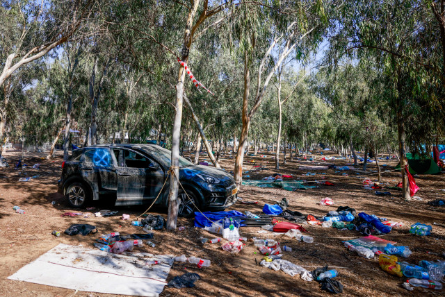  The area of ​​the Nova party where hundreds of Israelis were killed and kidnapped by Hamas terrorists who infiltrated to Israel, near the Israeli-Gaza border, in southern Israel, photo taken on October 12, 2023. (credit: CHAIM GOLDBEG/FLASH90)