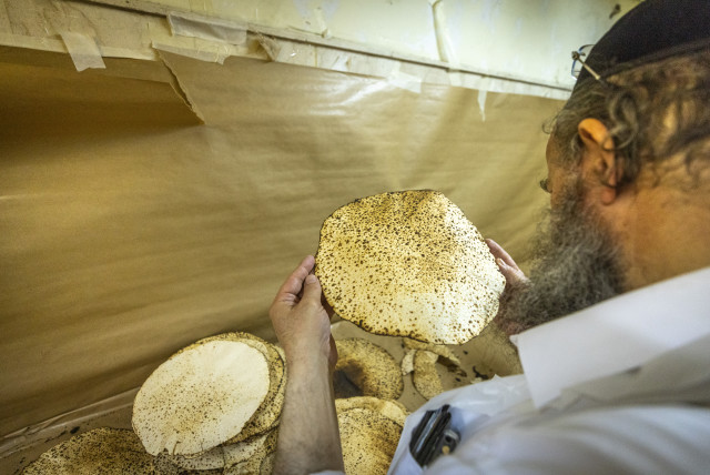  Ultra Orthodox Jews prepare Matza, traditional unleavened bread eaten during the 8-day Jewish holiday of Passover, in Jerusalem on April 9, 2024.  (credit: CHAIM GOLDBEG/FLASH90)