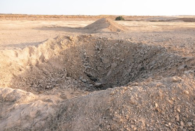  Damage from the Iranian barrage near the Israel Air Force Nevetim air base, April 14, 2024 (credit: IDF SPOKESPERSON'S UNIT)