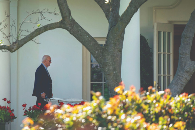  US PRESIDENT Joe Biden walks to the Oval Office after returning to the White House, from his home in Delaware, on Saturday to consult with his national security team as Iran announced that it had launched an attack on Israel.  (credit: Bonnie Cash/Reuters)