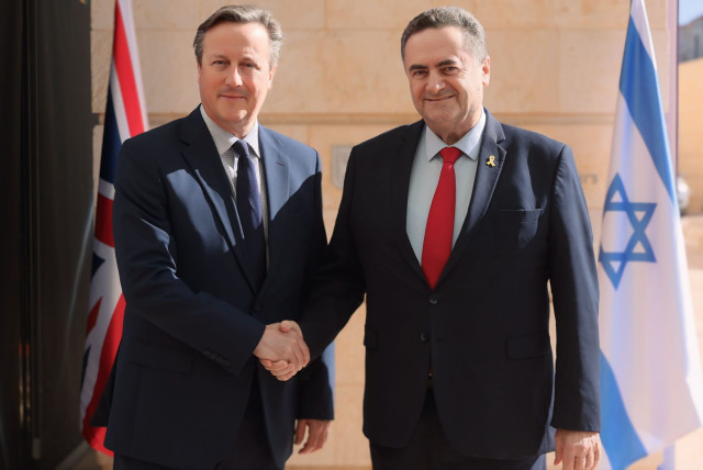  Israeli Foreign Minister Israel Katz with UK Foreign Minister David Cameron, April 17, 2024.   (credit: MAARIV)