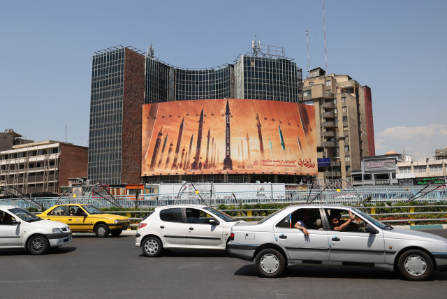  An anti-Israel billboard with a picture of Iranian missiles is seen on a street in Tehran, Iran April 19, 2024. (credit: MAJID ASGARIPOUR/WANA (WEST ASIA NEWS AGENCY) VIA REUTERS)