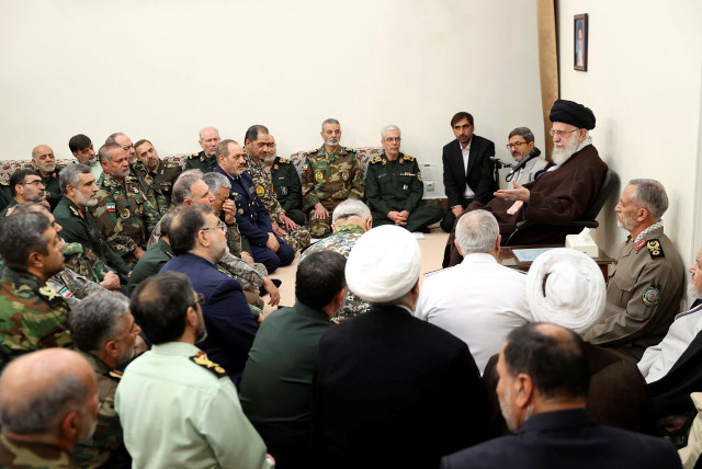  Iran's Supreme Leader Ayatollah Ali Khamenei speaks during a meeting with the commanders of the Iranian armed forces in Tehran, Iran April 21, 2024.  (credit: Office of the Iranian Supreme Leader/WANA (West Asia News Agency)/Handout via REUTERS)
