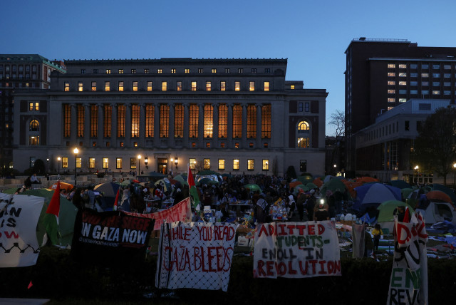  Protests continue at Columbia University in New York during the ongoing conflict between Israel and Hamas, April 22, 2024 (credit: REUTERS/CAITLIN OCHS)