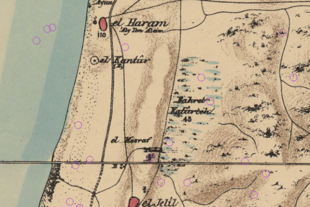 APPROXIMATE SITE of the event from the 1880 British Palestine Exploration Fund survey map. (credit: PEF 1880)