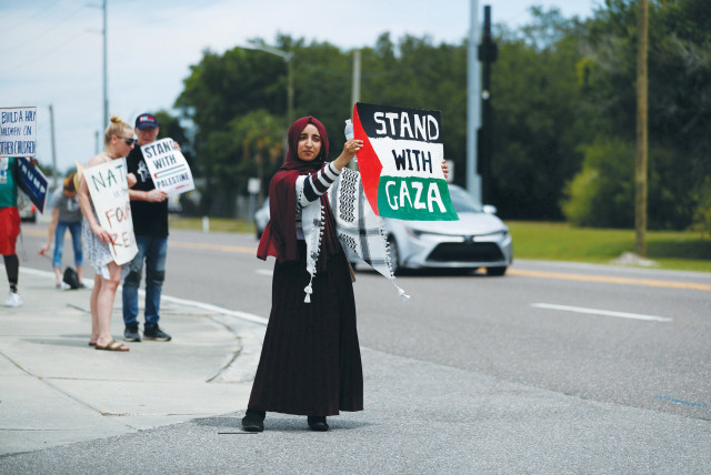  PRO-PALESTINIAN protesters demonstrate outside of Hillsborough Community College where US President Joe Biden was holding a presidential campaign event on Tuesday in Tampa, Florida. (credit: OCTAVIO JONES/REUTERS)