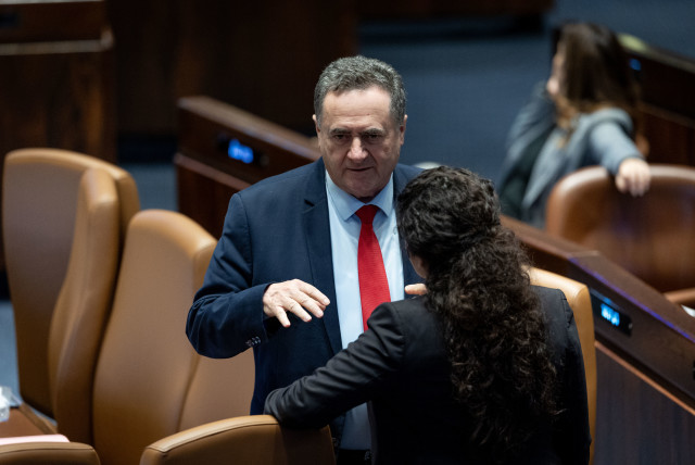  Foreign Minister Israel Katz at a discussion and a vote on the expulsion of MK Ofer Cassif at the assembly hall of the Knesset, the Israeli parliament in Jerusalem, February 19, 2024.  (credit: YONATAN SINDEL/FLASH90)