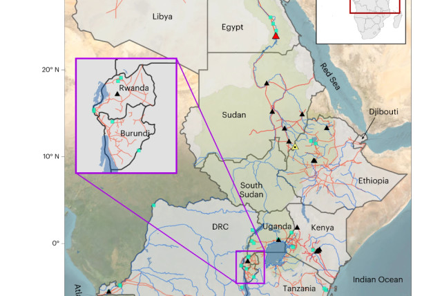  Major existing water and energy infrastructures (hydropower and transmission lines) in the Eastern Africa Power Pool, to 2030. (credit: NATURE WATER AND AUTHORS)