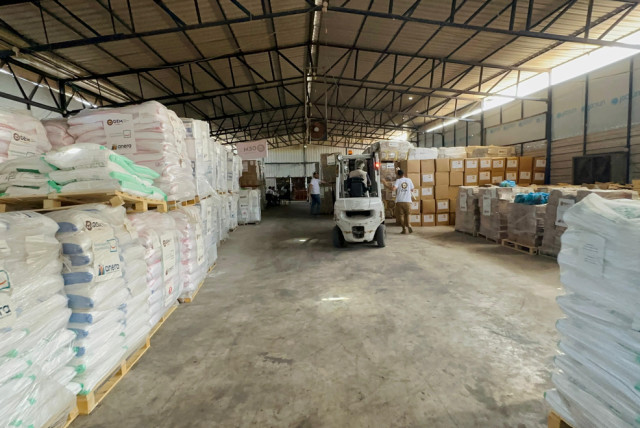  GEM warehouse with humanitarian aid for Gaza civilians (credit: Courtesy)