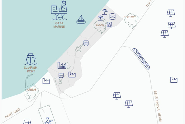  Gaza-Arish-Sderot free trade zone plan form the government's plan for a post-war Gaza, May 3, 2024. (credit: screenshot)