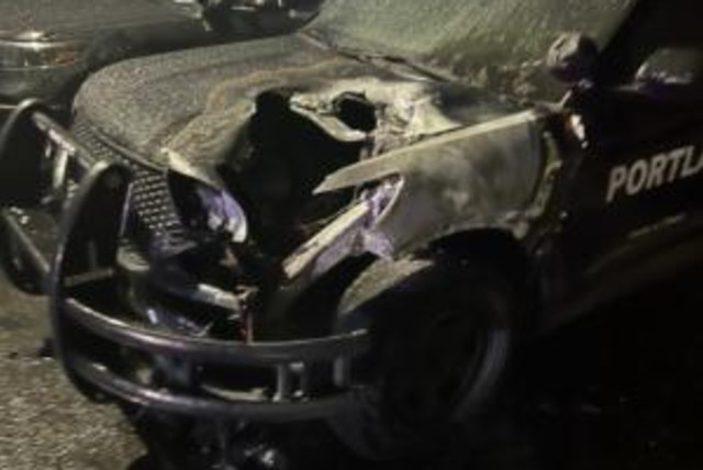  Image of the damage the fire did to one of the police cars. Uploaded on 8/5/2024 (credit: PORTLAND POLICE BUREAU)