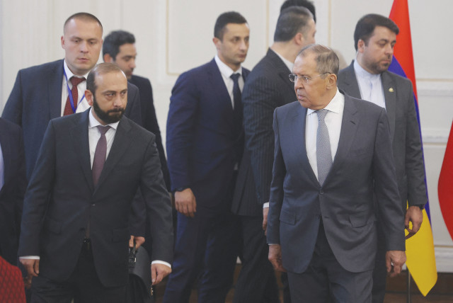  RUSSIAN FOREIGN Minister Sergei Lavrov and Armenian Foreign Minister Ararat Mirzoyan attend the 3+3 Regional platform summit in Tehran in October.  (credit: WEST ASIA NEWS AGENCY/REUTERS)