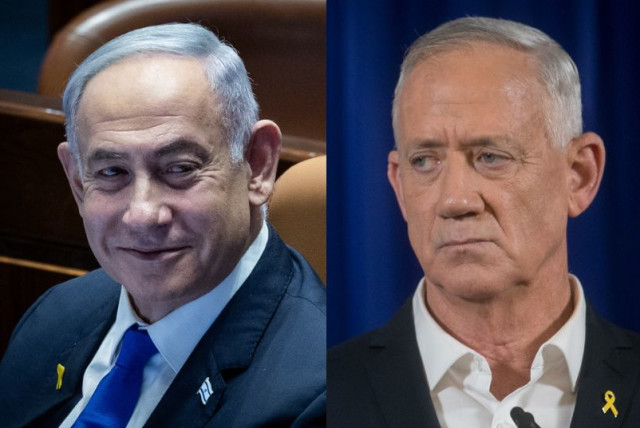  (L-R): Prime Minister Benjamin Netanyahu, MK Benny Gantz (credit: MIRIAM ALSTER/FLASH90, YONATAN SINDEL/FLASH90)