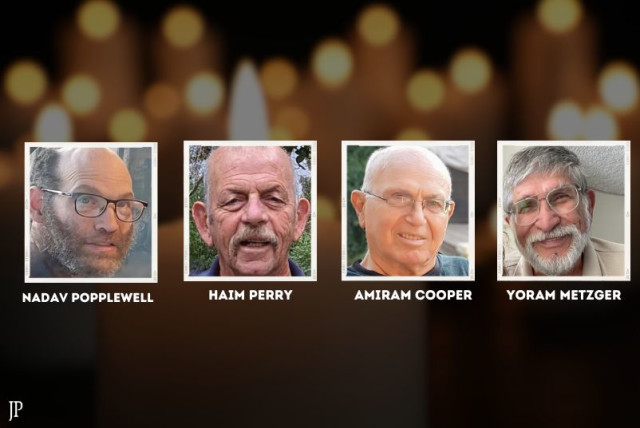  (I-D) Nadav Popplewell, Haim Perry, Amiram Cooper, y Yoram Metzger. Cuatro rehenes que las FDI confirmaron como muertos en cautiverio de Hamás, 3 de junio de 2024. (crédito: Hostage and Missing Families Forum)
