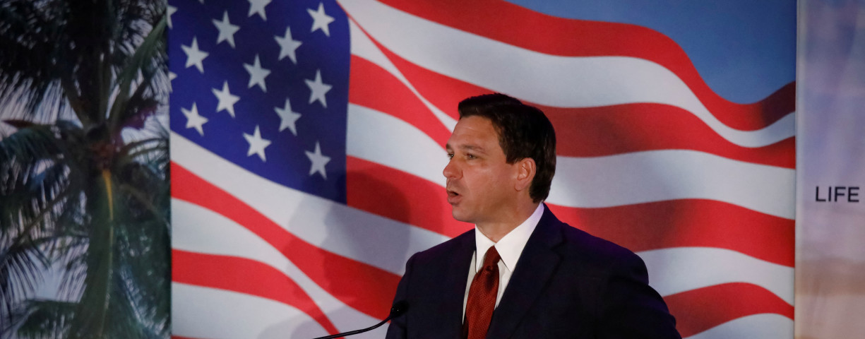  Florida Governor Ron DeSantis speaks during the Florida Family Policy Council Annual Dinner Gala, in Orlando, Florida, U.S., May 20, 2023.