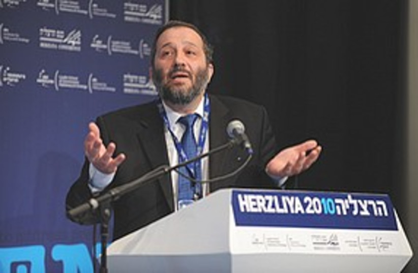 Arye Deri speaks at Herzliya Conference  (photo credit: Ori Porat)