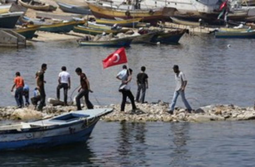 311_Gaza flotilla flag (photo credit: Associated Press)
