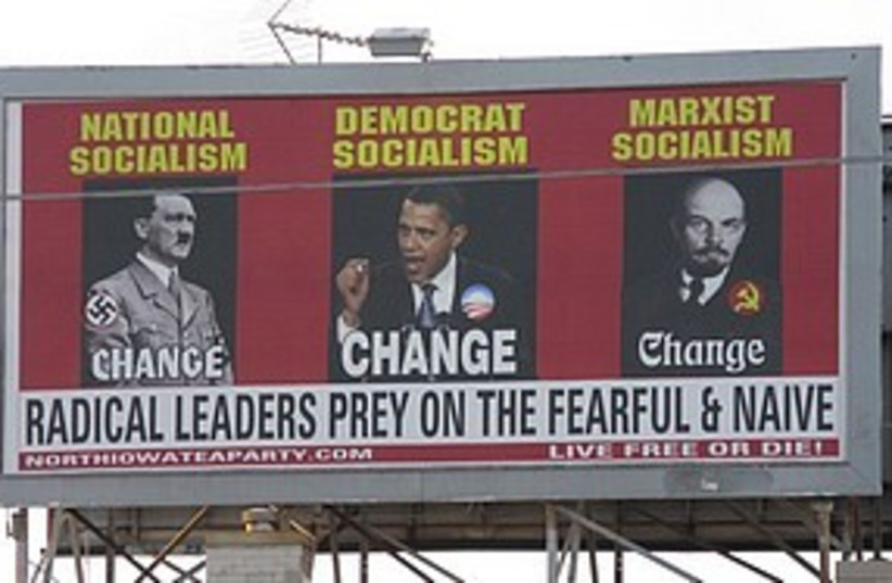 Obama Hitler poster 311 (photo credit: Associated Press)