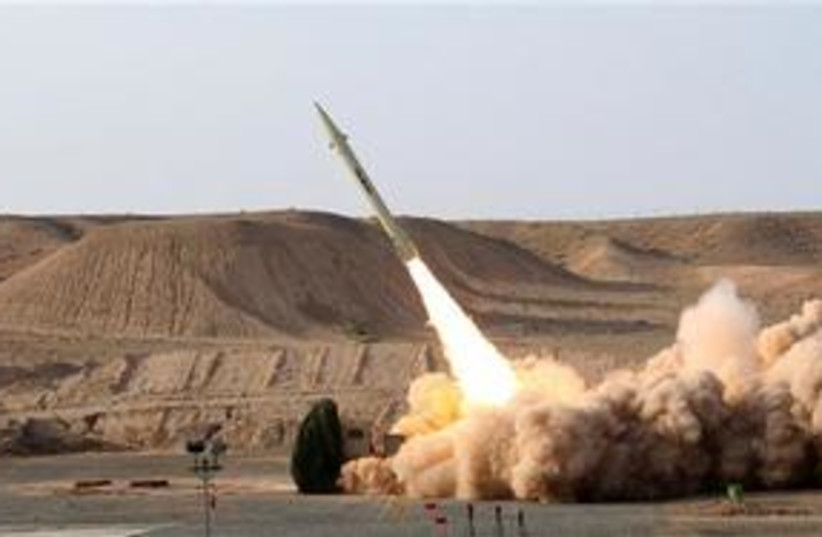 Iran Fateh-110 missile launch 311 (photo credit: Associated Press)