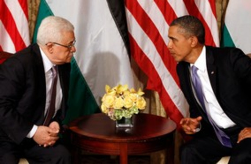 Obama meets with Abbas 311 (photo credit: REUTERS/Kevin Lamarque)