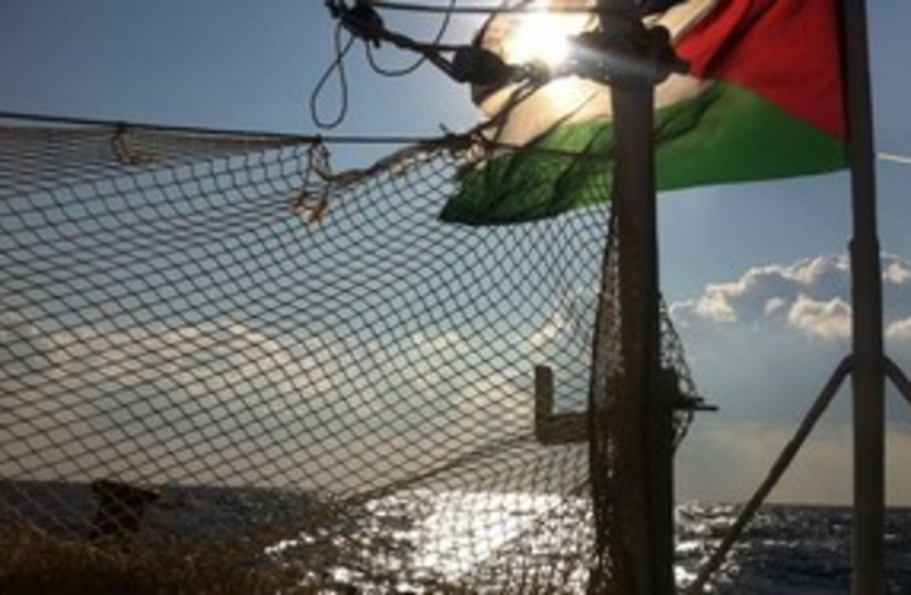 Palestinian flag on flotilla (photo credit: Freedom Waves/Facebook)