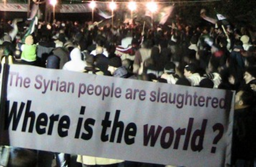 Anti-Assad protest where is the world 390 (photo credit: REUTERS)