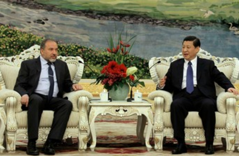 Liberman and China's Vice President Xi Jinping 370 (photo credit: Azriel Shnitzer)