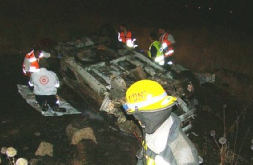 Scene of deadly car accident near Tiberias 370 (photo credit: Courtesy of MDA / Danny Eliyahu)