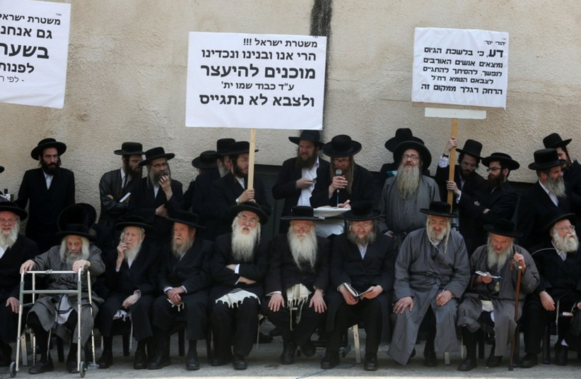 Haredi protest in Jerusalem against draft (photo credit: MARC ISRAEL SELLEM/THE JERUSALEM POST)