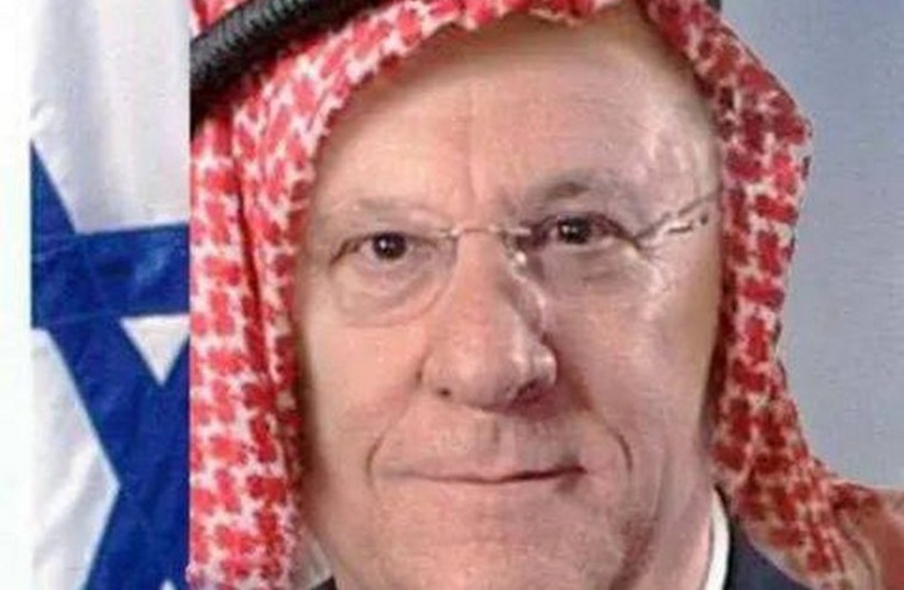 A doctored image of President Reuven Rivlin wearing a keffiyeh (photo credit: Courtesy)