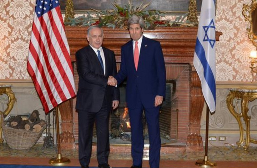 Benjamin Netanyahu meets with US Secretary of State John Kerry in Rome.  (photo credit: PRIME MINISTER'S OFFICE)