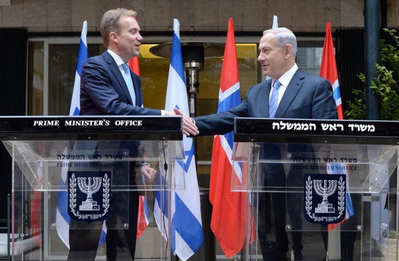 Prime Minister Benjamin Netanyahu meets Norwegian Foreign Minister Børge Brende (photo credit: KOBI GIDEON/GPO)