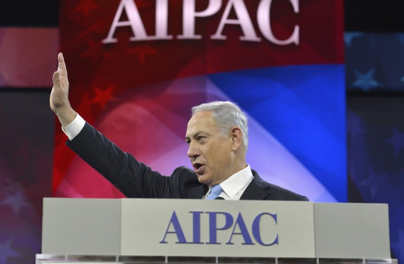 Netanyahu speaks at AIPAC conference (photo credit: REUTERS)