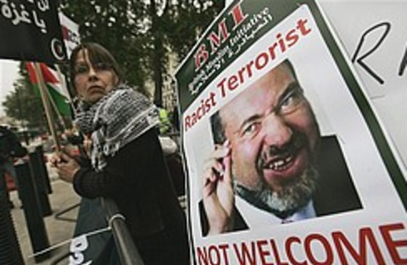 UK anti-Lieberman protest 248.88 (photo credit: AP)