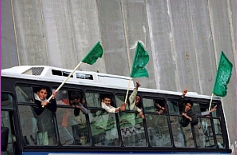 hamas flags bus 298 (photo credit: AP)