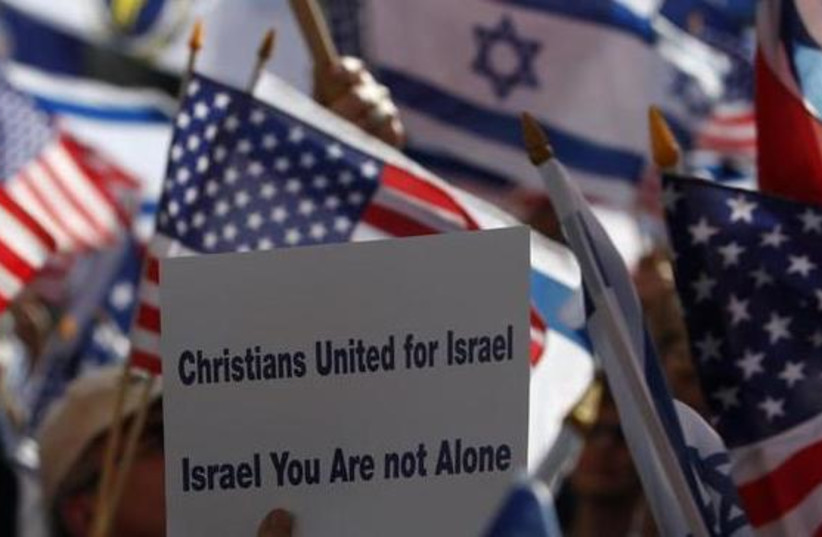 Members of Christians United for Israel march to show solidarity with Israel, in Jerusalem, in 2008. (credit: REUTERS)