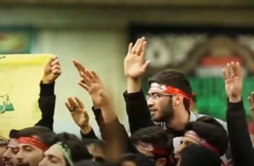 Hezbollah operatives swearing allegiance to Iran's Supreme Leader Ayatollah Ali Khamenei, July 2017. (photo credit: screenshot)