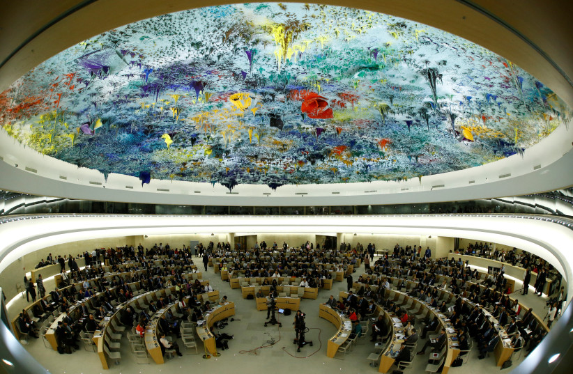 Overview of the United Nations Human Rights Council is seen in Geneva, Switzerland June 6, 2017. (photo credit: REUTERS)