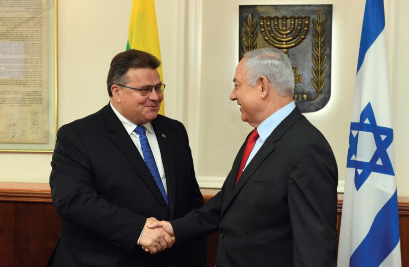 Prime Minister Benjamin Netanyahu meets with Lithuanian Foreign Minister Linus Linkevicius in Jerusalem (photo credit: HAIM ZACH/GPO)