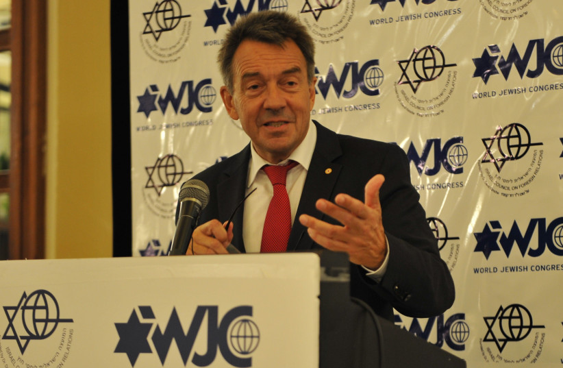 International Committee of the Red Cross (ICRC) President Peter Maurer speaks at a World Jewish Congress meeting, September 2017 (photo credit: Courtesy)