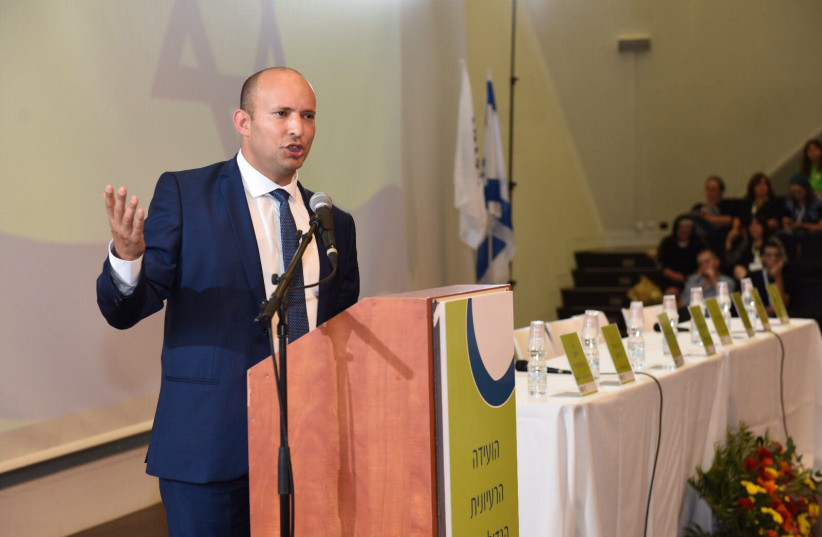 Naftali Bennett speaking at the Bayit Yehudi central committee. (photo credit: NACHSHON PHILIPSON)