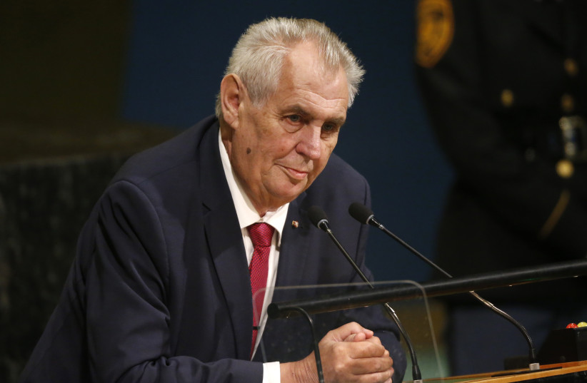 Czech Republic President Milos Zeman addresses the 72nd United Nations General Assembly at UN headquarters in New York, US, September 19, 2017. (photo credit: REUTERS/SHANNON STAPLETON)