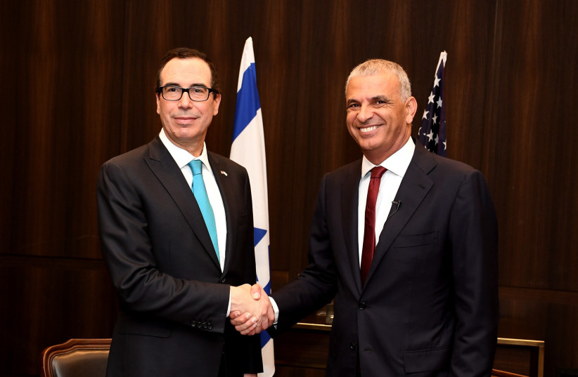 Secretary of the Treasury Steve Mnuchin and Finance Minister Moshe Kahlon (photo credit: MATTY STERN/US EMBASSY TEL AVIV)