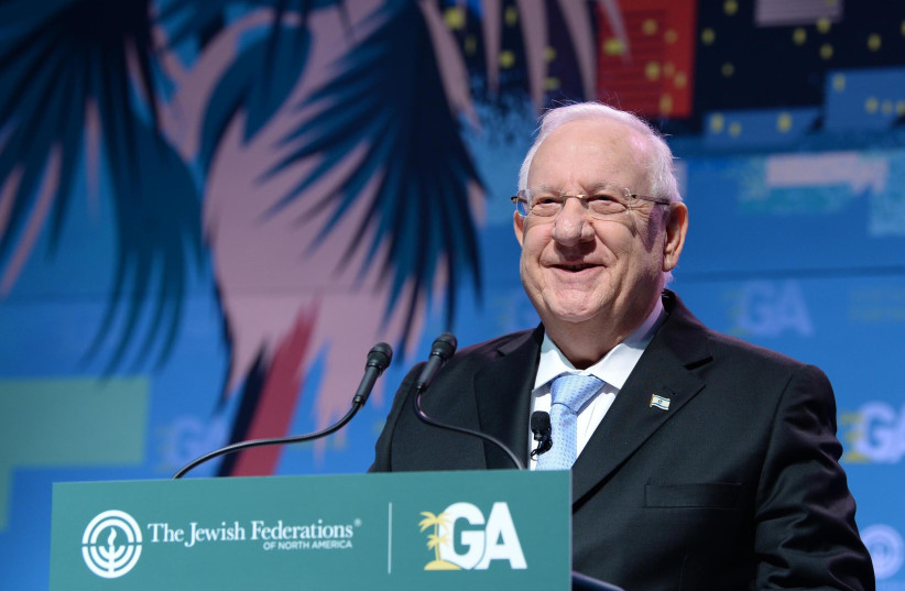 President Reuven Rivlin addresses the JFNA General Assembly in Los Angeles, November 2017 (photo credit: Mark Neiman/GPO)