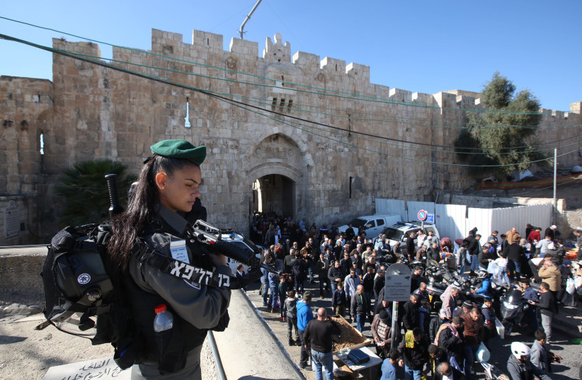 Israeli Security at the Old City of Jerusalem at the Lion's Gate   (photo credit: MARC ISRAEL SELLEM/THE JERUSALEM POST)